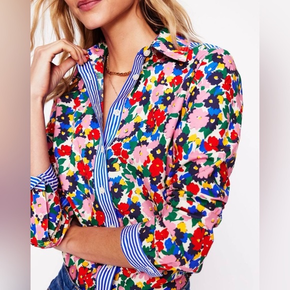 Boden Tops - Boden Sienna Cotton Shirt multi-color floral print with stripes size UK 10/small